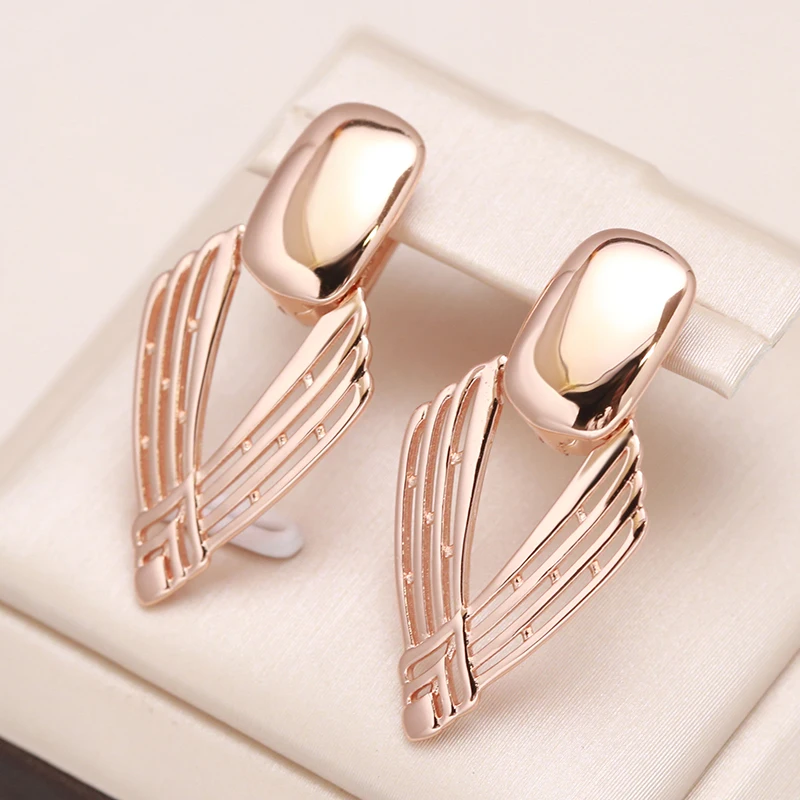 Top Trends: Kinel New Fashion Glossy Drop Earring For Women Unusual Geometry Hollow 585 Rose Gold Color Ethnic Bride Daily Fine Jewelry Shoppable Styles