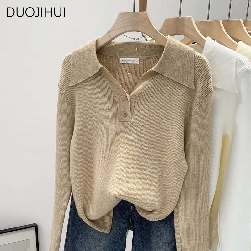 Top Trends: DUOJIHUI Basic Long Sleeve Chic Polo Neck Women Pullovers Autumn New Knitted Solid Color Fashion Simple Casual Female Pullovers Shoppable Styles