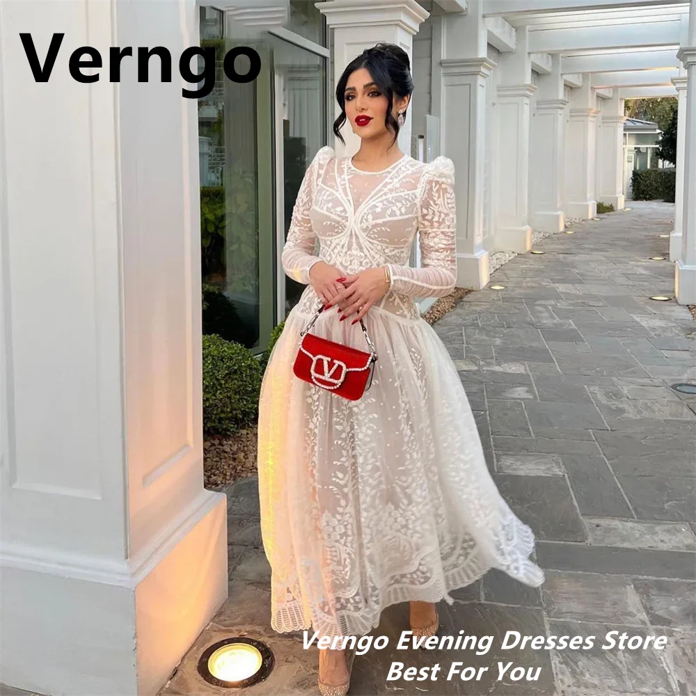 Top Trends: Verngo Vintage Lace Women Evening Dresses Long Sleeves O-Neck Formal Party Gowns Dubai Arabic Ankle Length Prom Gowns Shoppable Styles