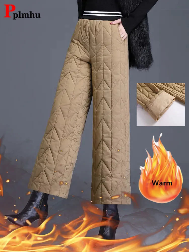 Top Trends: Baggy Thicken Down Cotton Pants Winter Warm Women&#039;s Wide Leg Pantalones Casual High Waist Snow Sweatpants Big Size 4xl Pantalon Shoppable Styles