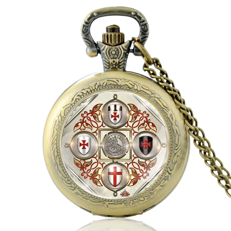 Top Trends: High Quality Knights Templar Cross Theme Glass Cabochon Quartz Pocket Watch Vintage Men Women Pendant Necklace Watches Gifts Shoppable Styles