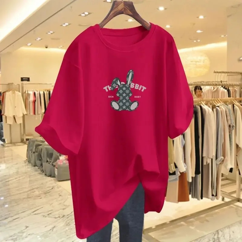 Top Trends: 2023 Summer Casual Short Sleeve T-shirt Women Clothes Loose Oversized Rabbit Letter Printed Pullovers Shoppable Styles