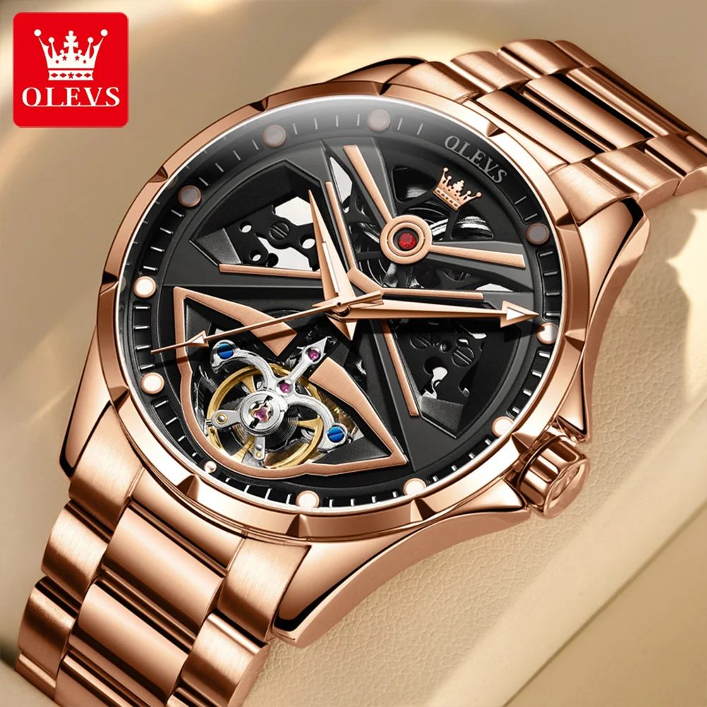 Top Trends: OLVES 6655 Original Automatic Mechanical Watch For Men Fashion Skeleton Hollow Dial Men's Wristwatch Luxury Top Brand Man Watch Shoppable Styles