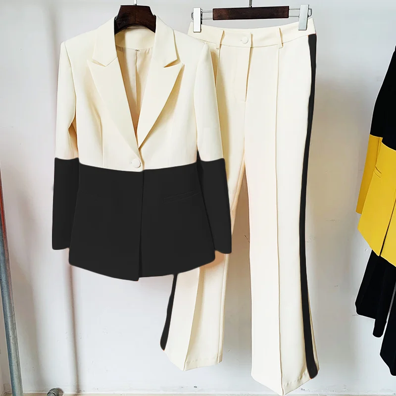 Top Trends: Women's Suit 2-piece Office Women's Color-blocked Business Single-button Bell-bottom Blazer Trousers Formal Custom Suit Shoppable Styles