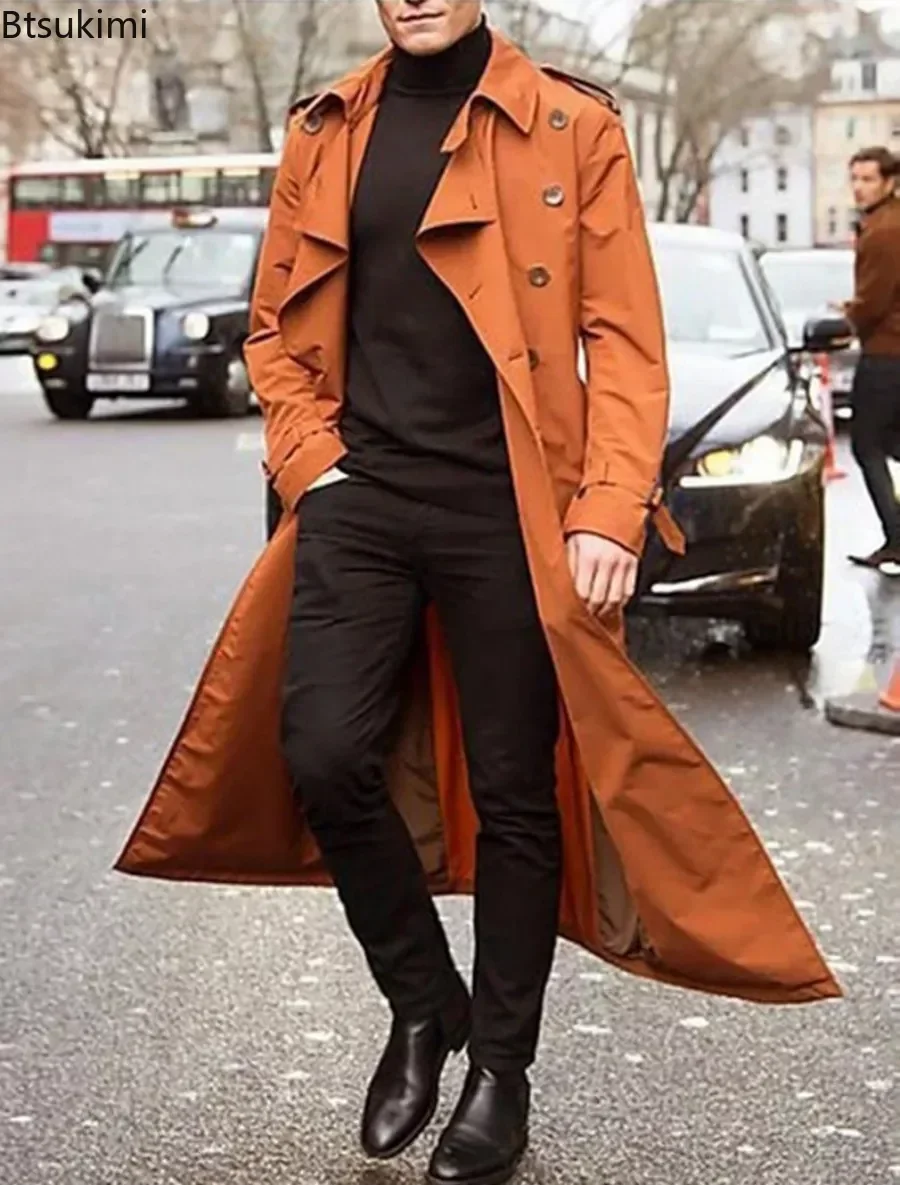 Top Trends: New 2024 Men's Overcoat Vintage Long Trench Jacket Coats Men's Business Party Casual Long Solid Windbreak Outwear Men's Clothing Shoppable Styles - Image 3