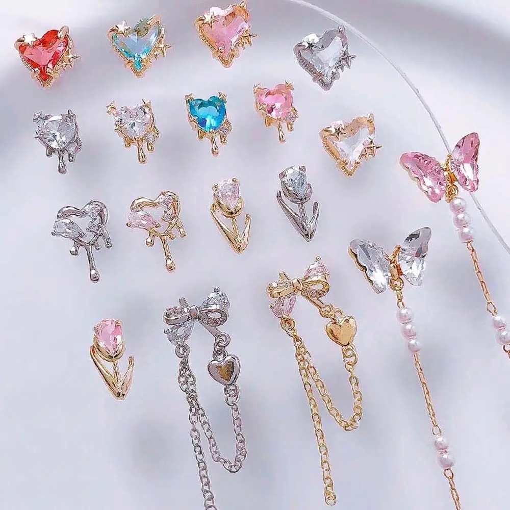 Top Trends: 1Pc Sailor Moon Nail Charms Love Heart Butterfly Chain Nail Parts Tulip Flowers Nail Figures For Manicure Nail Accessories Shoppable Styles