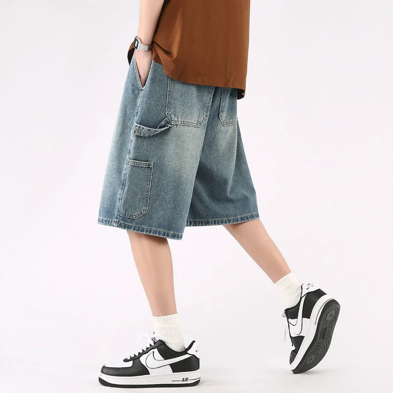 Top Trends: Streetwear Fashion Men Cargo Denim Shorts Summer New Elastic Waist Baggy Vintage Male Clothing Casual Short Knee Lenght Jeans Shoppable Styles