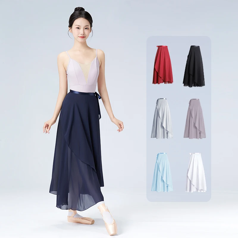 Top Trends: Dance Skirt Women Long Chiffon Ballet Skirts Adult Ballroom Dance Skirt Black Burgundy Ballet Costume Waist Tie Dress Shoppable Styles