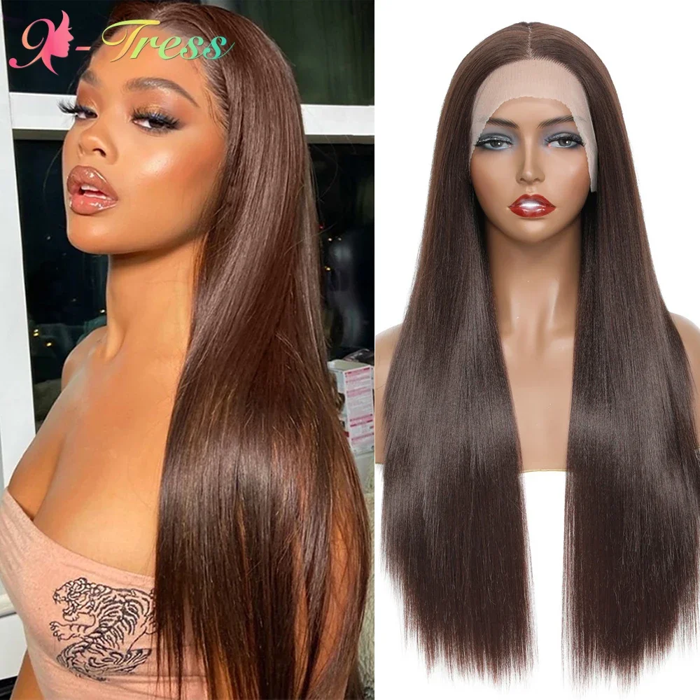 Top Trends: Synthetic Lace Front Wigs For Black Women Natural Color Long Yaki Straight Middle Part Lace Wig Heat Resistant Fiber X-TRESS Shoppable Styles