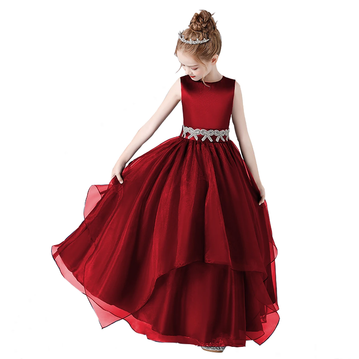 Top Trends: Dideyttawl Burgundy Bow Girls Party Dresses Organza Ruffles Princess Formal Party Junior Birthday Banquet Gown Shoppable Styles