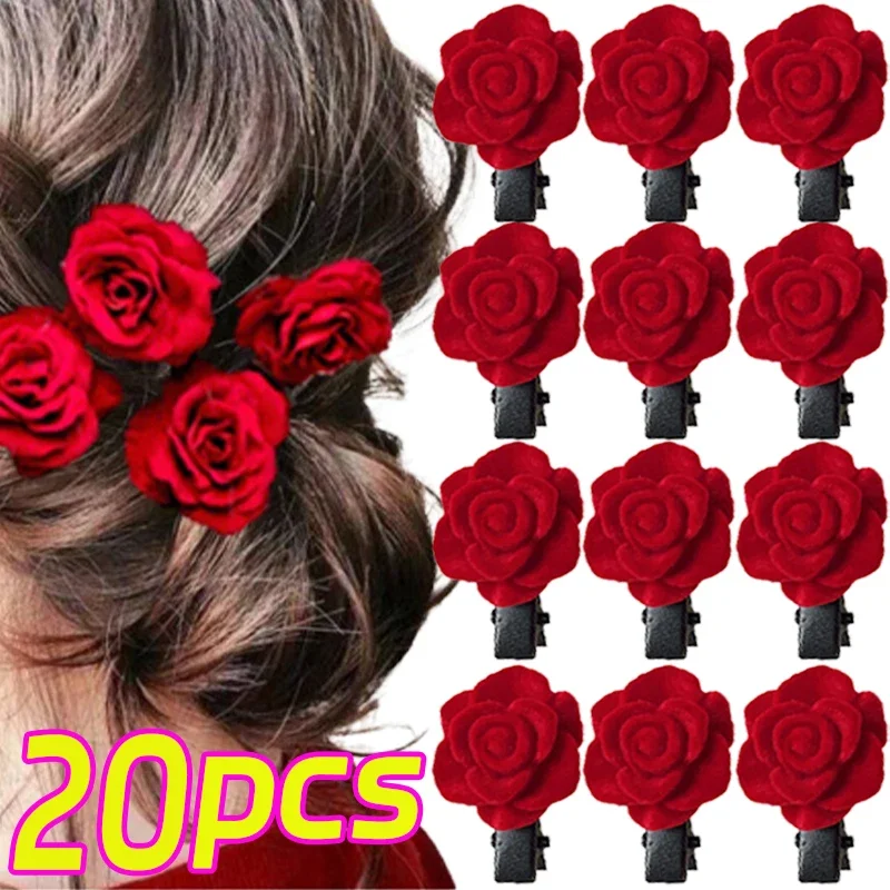 Top Trends: 2 / 20pcs New Red Velvet Rose Hair Clips For Women Korean Flower Hairpins Girls Elegant Hair Clip Pin Barrettes Hair Accessories Shoppable Styles