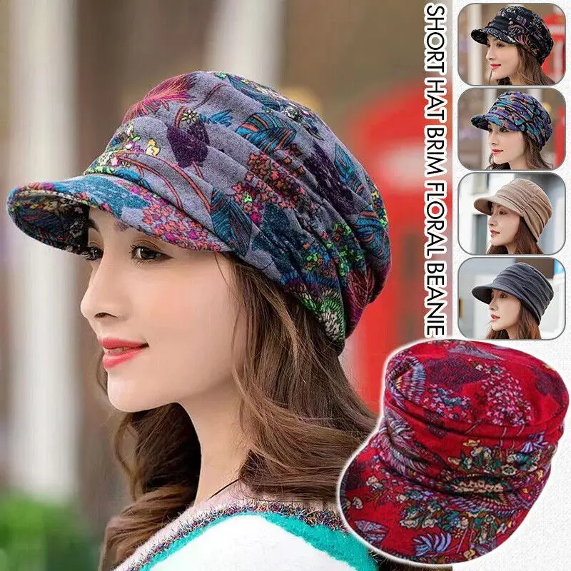 Top Trends: Women Hat Short Brim Warm Windproof Foldable Earflap Cap Ethnic Style Floral Print Autumn Winter Hat Outdoor Daily Clothing Shoppable Styles