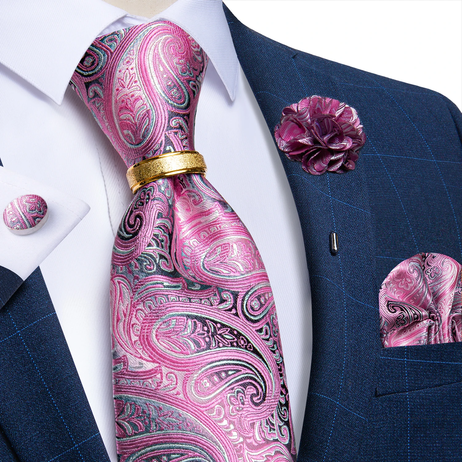 Top Trends: Luxury Pink Paisley 8cm Silk Ties For Men Wedding Party Accessories Ring Brooch Pin Pocket Square Cufflinks Gift Shoppable Styles