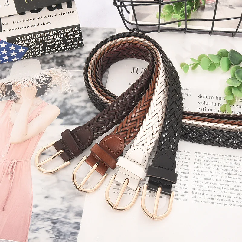 Top Trends: Woven Belt Women's Simple And Versatile Round Buckle Belt Fashion Matching Dress Coat Decoration Korean Wide Waist Cover Shoppable Styles - Image 4