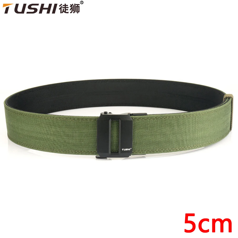 Top Trends: TUSHI 5.0cm Hard Tactical Gun Belt For Men Metal Automatic Buckle Thick Nylon Police Military Belt Casual Belt IPSC Girdle Male Shoppable Styles