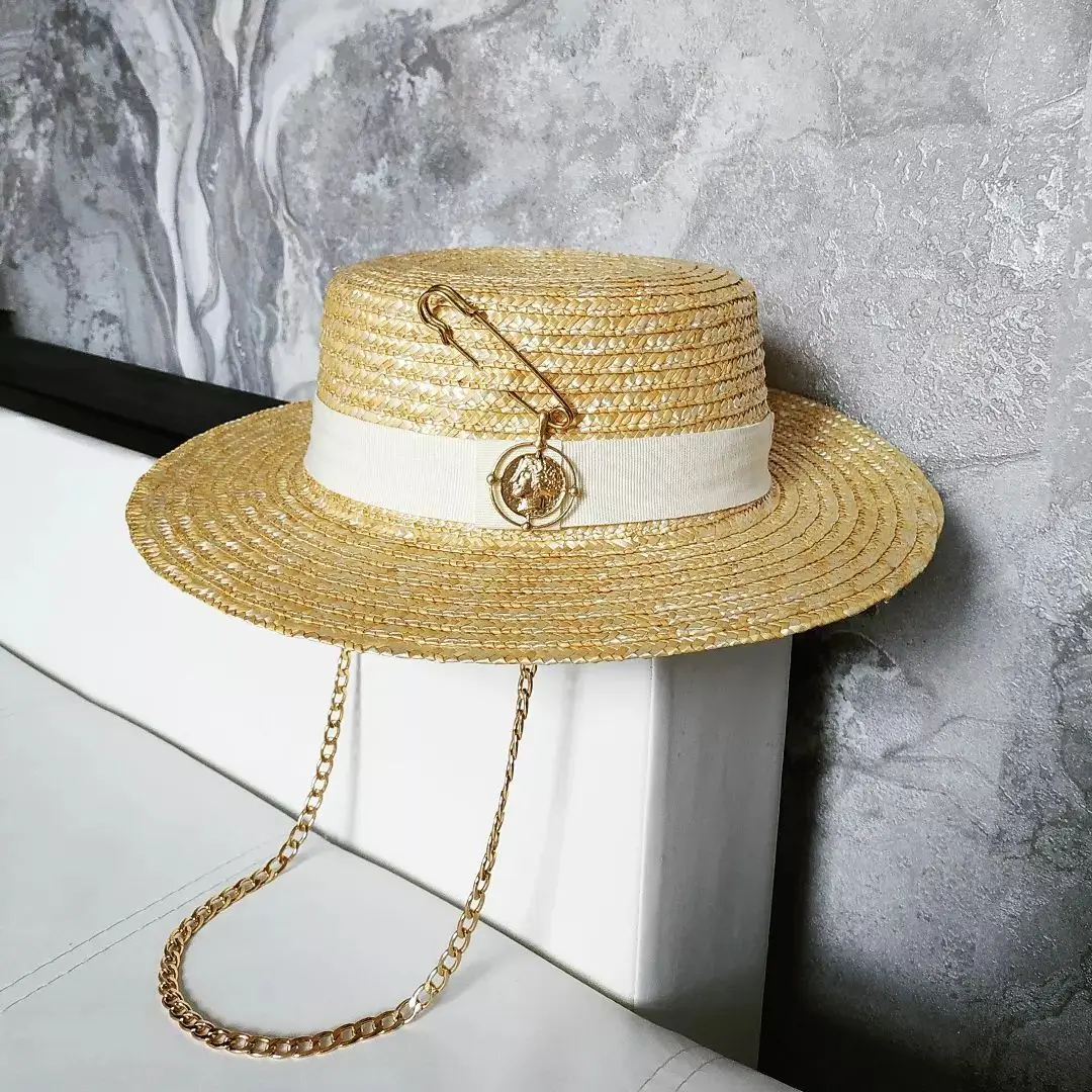 Top Trends: 2023 Summer Sun Hat Lafite Grass French Straw Hat Women&#039;s Chain Decorated Straw Hat Holiday Sun Hat Punk Style Beach Shoppable Styles