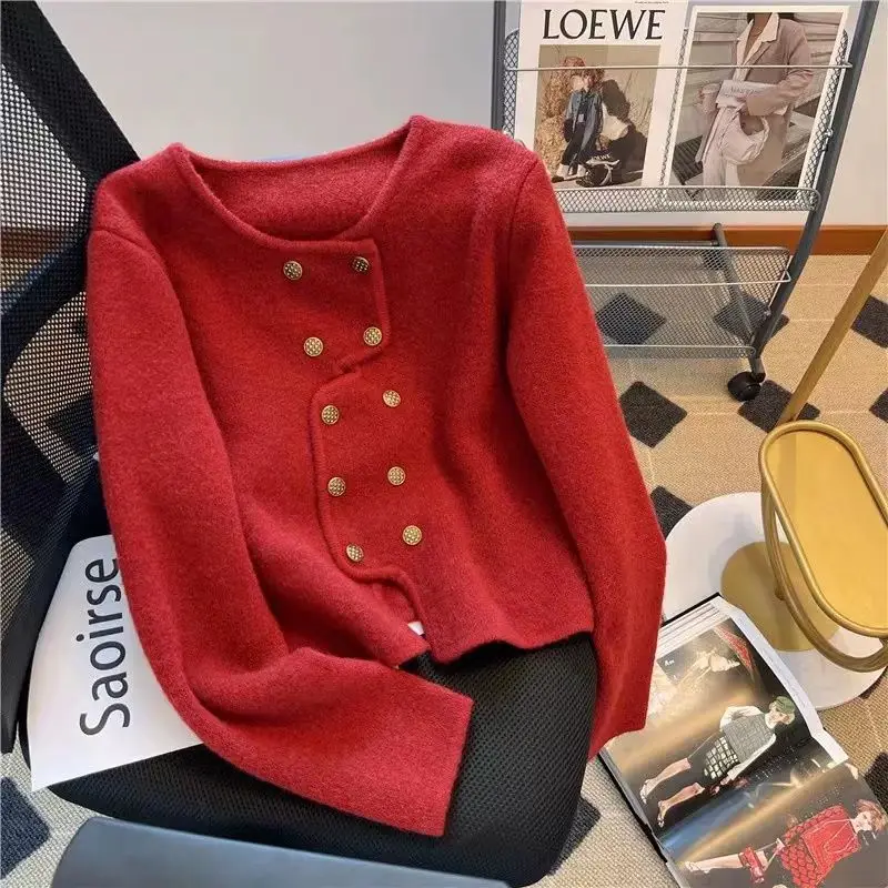 Top Trends: 2023 New Autumn And Winter Fashion Short Style Small Fragrant Sweater Double Breasted Knitted Cardigan Temperament Commuter Coat Shoppable Styles