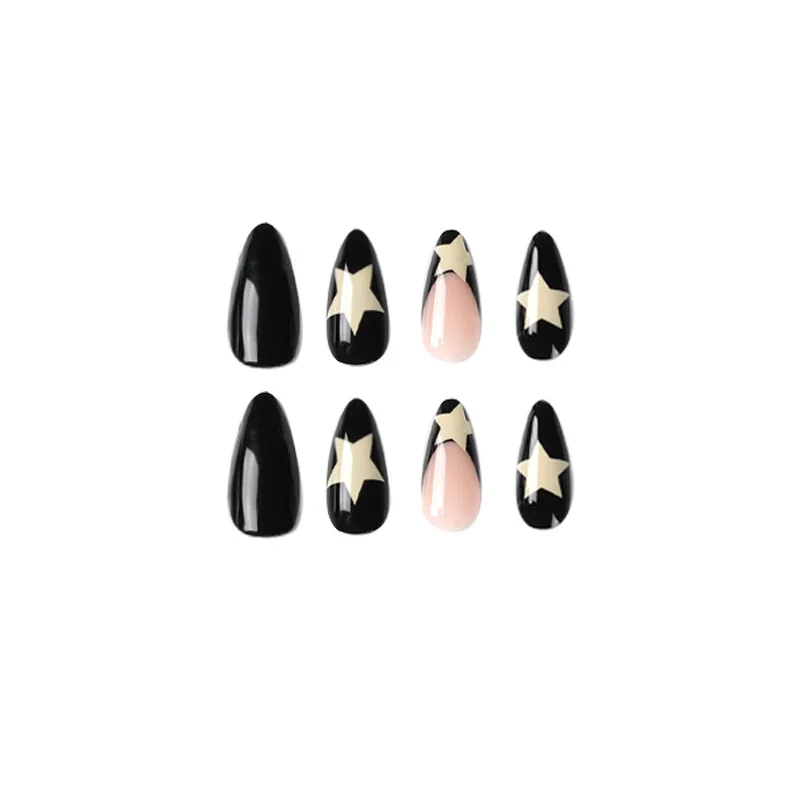 Top Trends: 24pcs / box Fake French Y2k Nails Press On Long Stiletto Almond Shape Wearable False Nails With Stars Designs Full Cover Nail Tips Shoppable Styles - Image 3