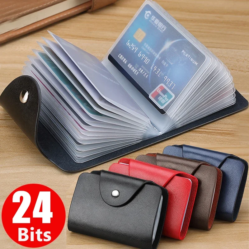 Top Trends: Business Card Holder Anti-theft ID Credit Card Holder Fashion Women's 24 Cards Slim PU Leather Pocket Case Coin Purse Wallet Shoppable Styles