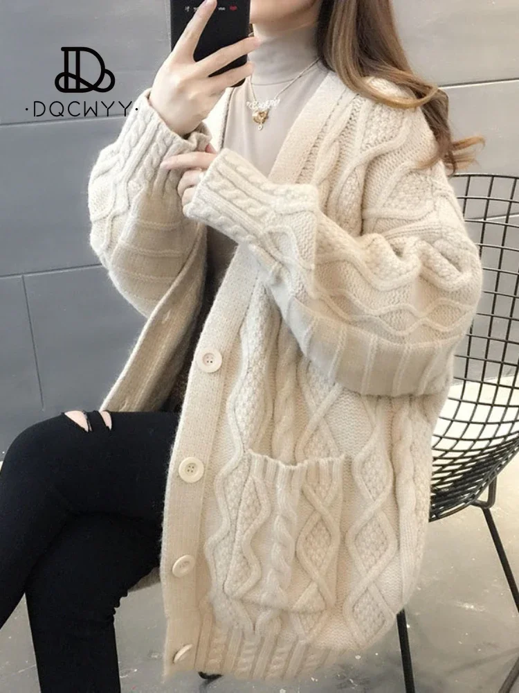 Top Trends: Female Clothing Oversize Cardigan 2023 Pure Color Sweater Coat Woman Lazy Style Loose Knitwears Autumn Winter Thickening Tops Shoppable Styles