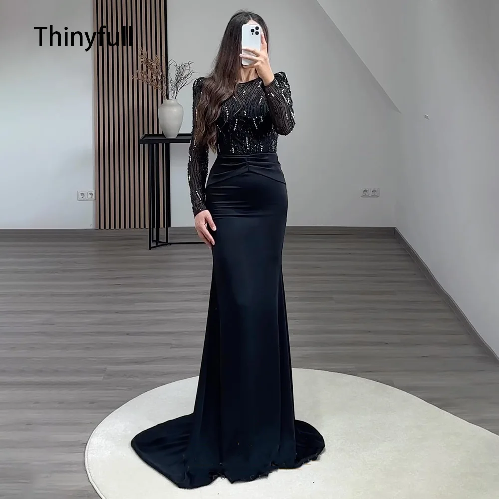 Top Trends: Thinyfull Mermaid Evening Party Dresses Beading Long Sleeve Prom Gowns Dubai Formal Occasion Dresses Saudi Arabia Prom Dress Shoppable Styles