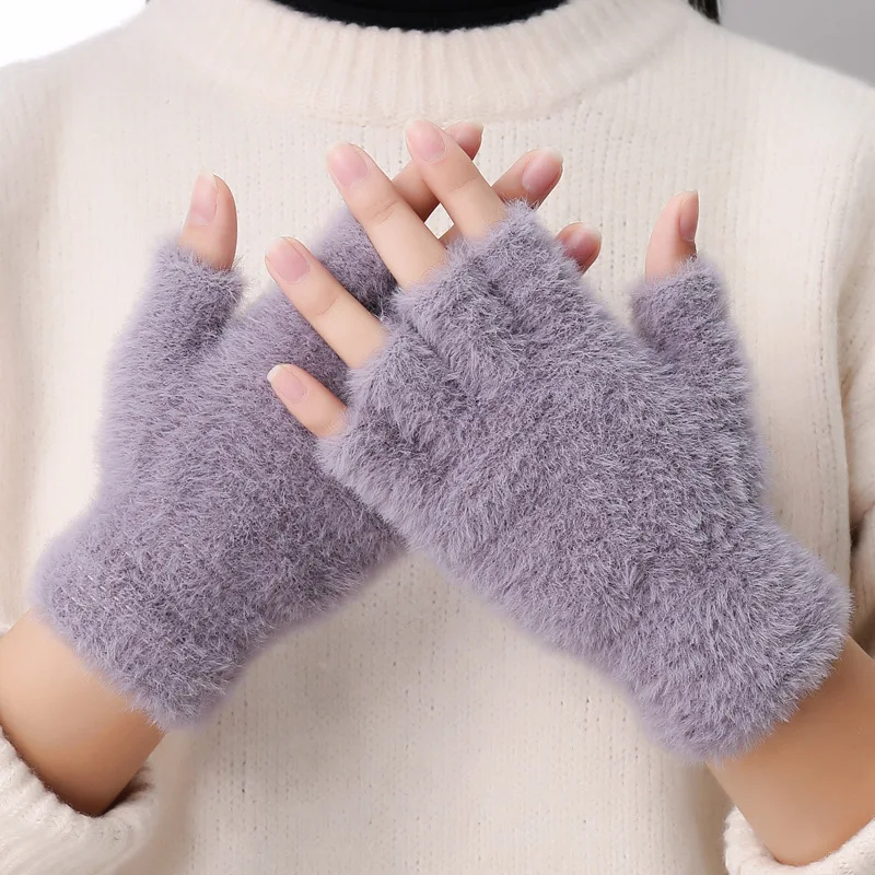 Top Trends: Women Men Half Finger Winter Imitation Mink Cashmere Gloves Touch Screen Writing Woolen Warm Mittens For Driving Outdoor Sports Shoppable Styles