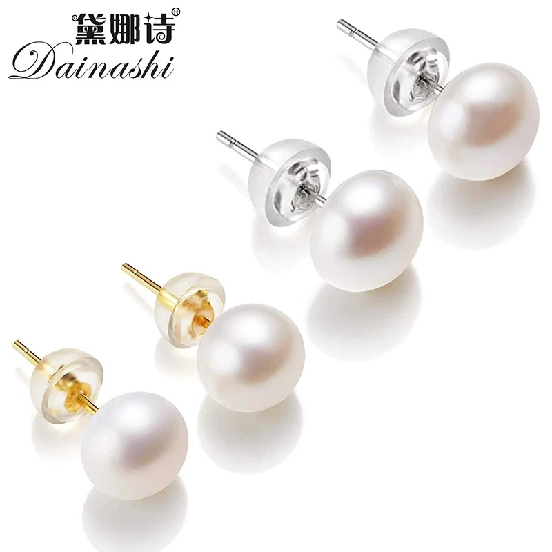 Top Trends: Natural Freshwater Pearl Stud Earrings Real 925 Sterling Sliver Earring Cultured White Pearl For Women Earring Jewelry Wholesale Shoppable Styles