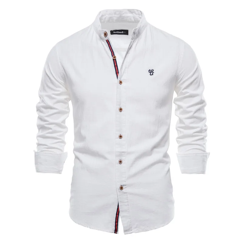 Top Trends: New Spring Summer 100% Cotton Social Shirt Men Solid Color Embroidery Brand Shirts Blouses High Quality White Shirt For Men Shoppable Styles