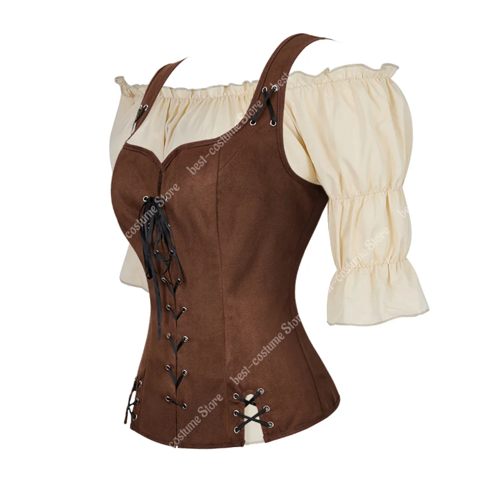 Top Trends: Pirate Costume Women Medieval Vest Cosplay Plus Size Medieval Blouse Tops 2 Pieces Sets Renaissance Vest Brown Black Blue Shoppable Styles - Image 5