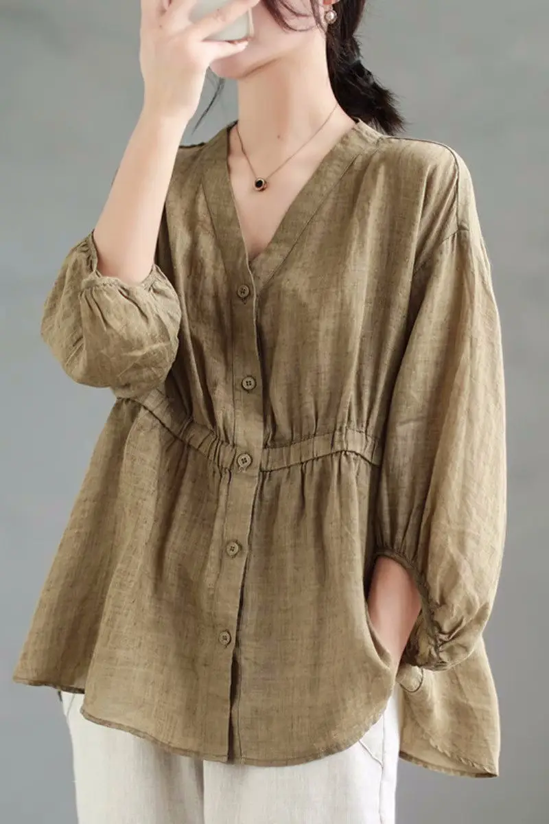 Top Trends: Oversize Cotton Ramie Ladies Tops Summer Fashion Retro Woman Shirt Ethnic Style Imitation Linen Thin Loose Casual Blouse 2023 Shoppable Styles