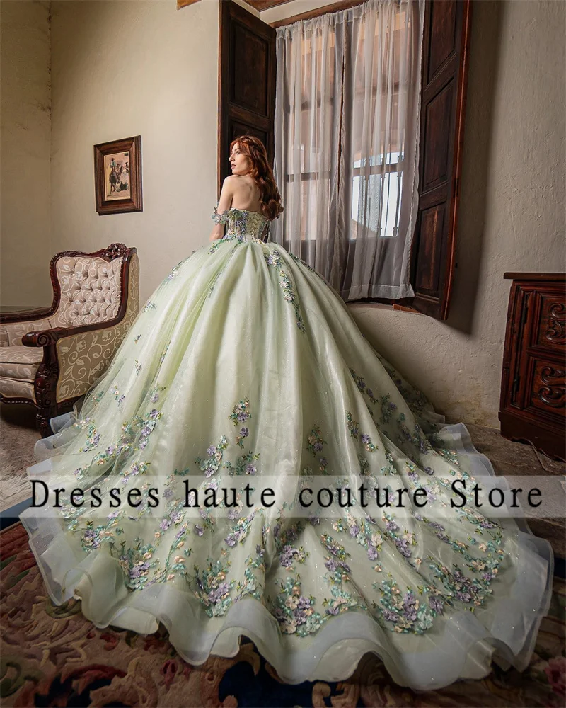 Top Trends: Luxury Green Lace Off Shoulder Quinceanera Dresses Ball Gown 2023 With Fishbone Appliques Sweet 16 Dress Party Dresses Lace-Up Shoppable Styles - Image 3