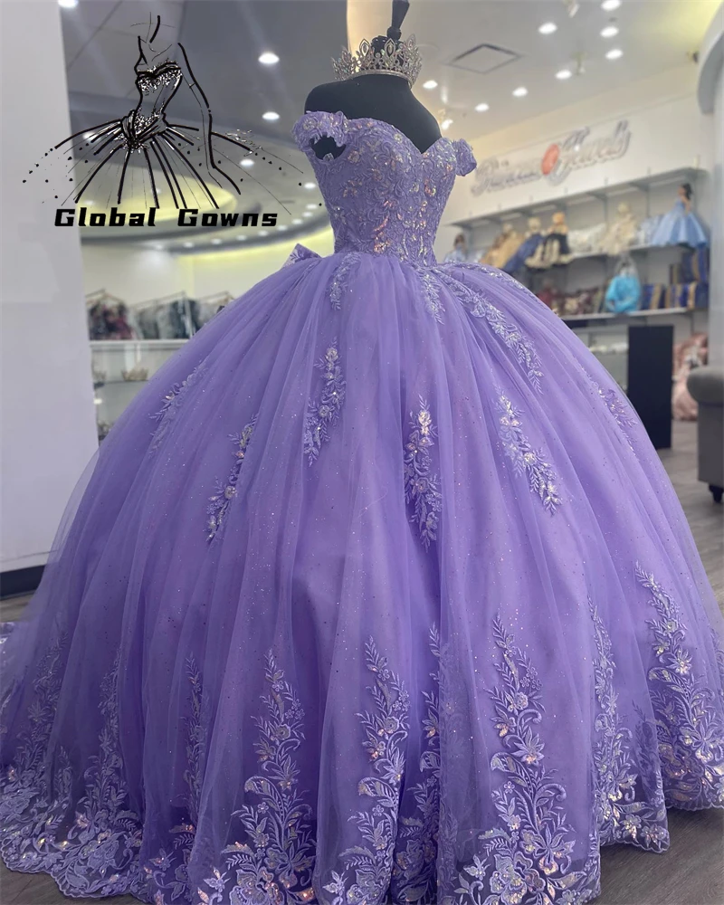 Top Trends: Mexico Lilac Lavender Purple Off The Shoulder Ball Gown Quinceanera Dress Appliques Beaded Birthday Party Gowns Sweet 16 Shoppable Styles