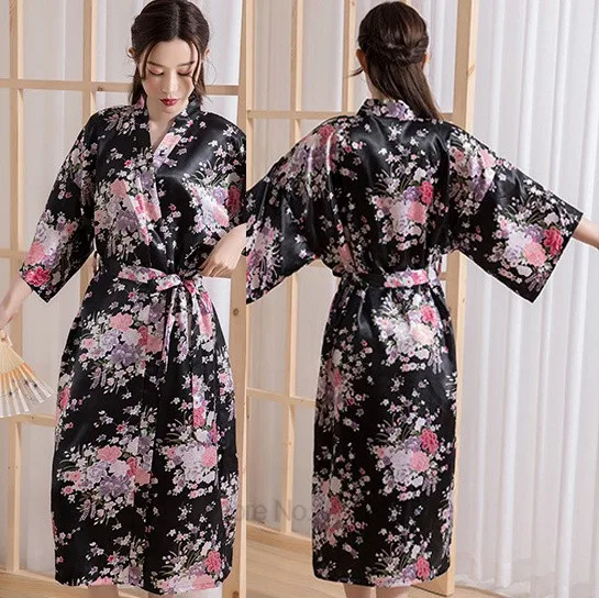 Top Trends: Flower Lady Sexy Robe Sleepwear Plus Size 3XL Long Nightgown Satin Lady Night Dressing Bath Gown Bride Bridesmaid Wedding Kimono Shoppable Styles - Image 2