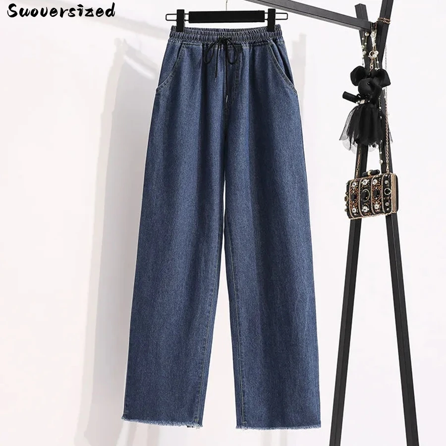 Top Trends: Elastic High Waist Ankle-Length Straight Jeans For Women Oversize 5xl Baggy Wide Leg Denim Pant Casual Vaquero Korean Pantalones Shoppable Styles