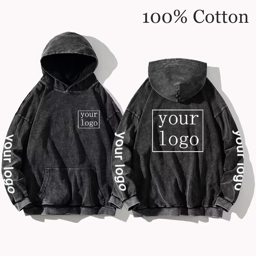 Top Trends: Your OWN Design Brand Logo / Picture Custom Printed Men Women DIY Hoodies Vintage Wash Cotton Sweatshirt Casual Loose Y2K Clothes Shoppable Styles