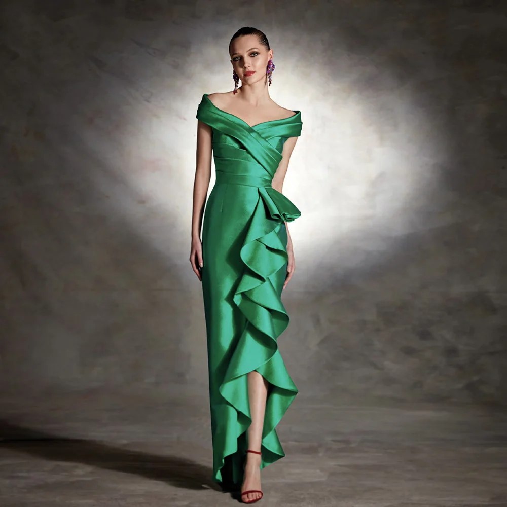 Top Trends: Elegant Green Mother Of The Bride Dresses V Neck Satin Wedding Party Gowns Mermaid Ruffles Floor-Length Robe De Soirée Femme Shoppable Styles