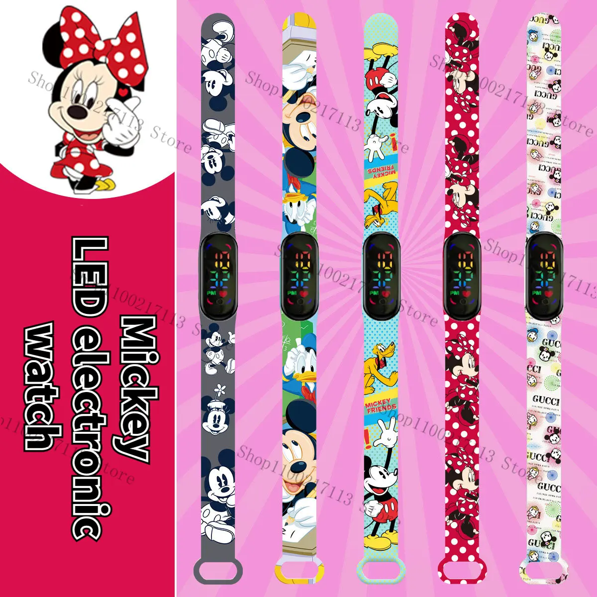 Top Trends: Disney Mickey Minnie Children&#039;s Watch Anime Action Figure Cute Print LED Electronic Waterproof Sports Bracelet Watch Kids Gifts Shoppable Styles