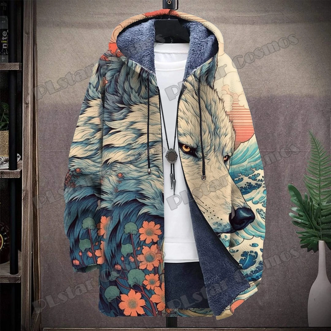 Top Trends: Animal Wolf & Eagle & Dragon Retro Graffiti 3D All Over Printed Men's Hooded Coat Winter Casual Thick Warm Jacket Coat HR01 Shoppable Styles