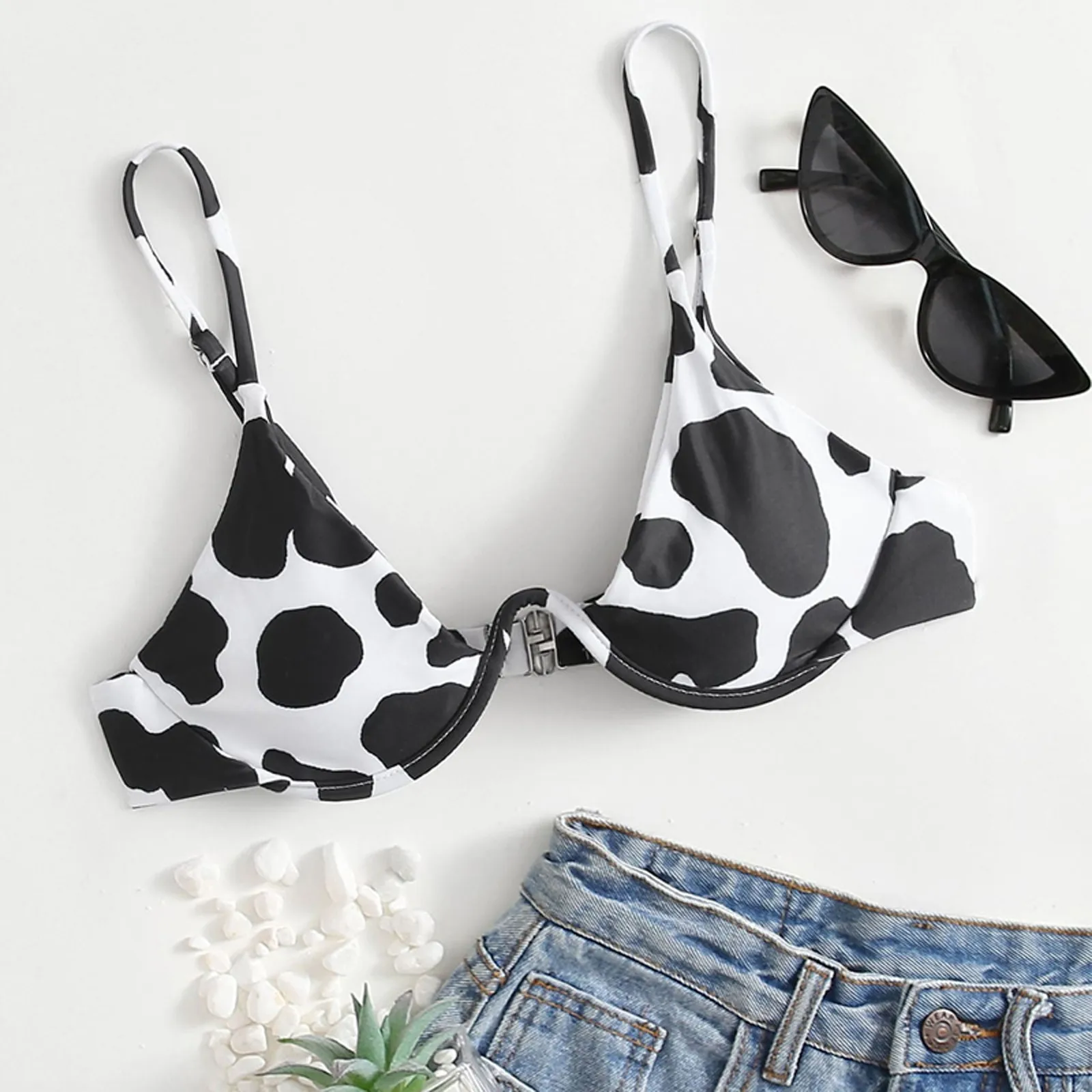 Top Trends: Women Cow Print Underwire Bikini Top Bandeau Bandage Bikini Push-Up Brazilian Swimwear Beachwear Tops Shoppable Styles