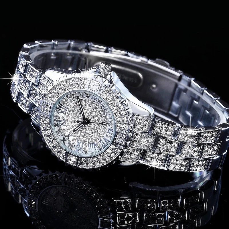 Top Trends: Fashion Women Luxury Shiny Diamond Watches Casual Clock Ladies Full Steel Bling Crystal Quartz Wristwatches Rose Gold Watch Shoppable Styles