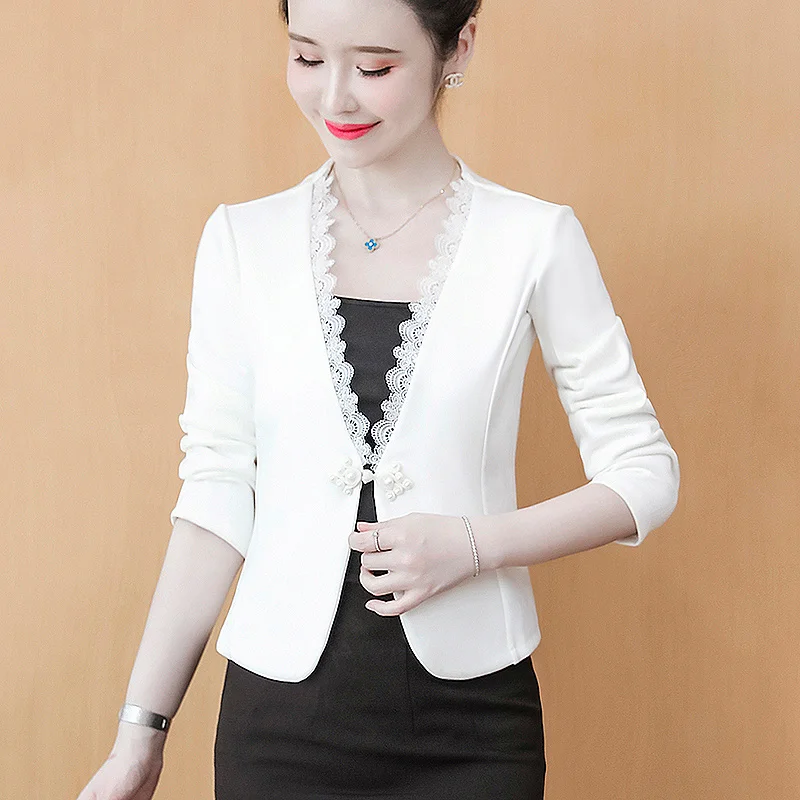 Top Trends: #5357 Black White Office Jacket Women V-neck Single Buttons Slim Short Vintage Coat Outerwear Cardigan Womens Jackets And Coats Shoppable Styles