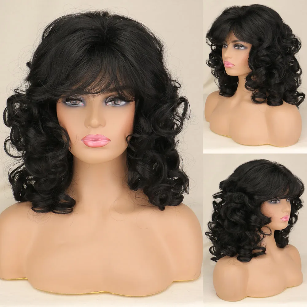 Top Trends: SuQ Synthetic 18" Long Wavy Wig Hair Natural For Women Cosplay Black Color Heat Resistant Daily Full Wigs Shoppable Styles