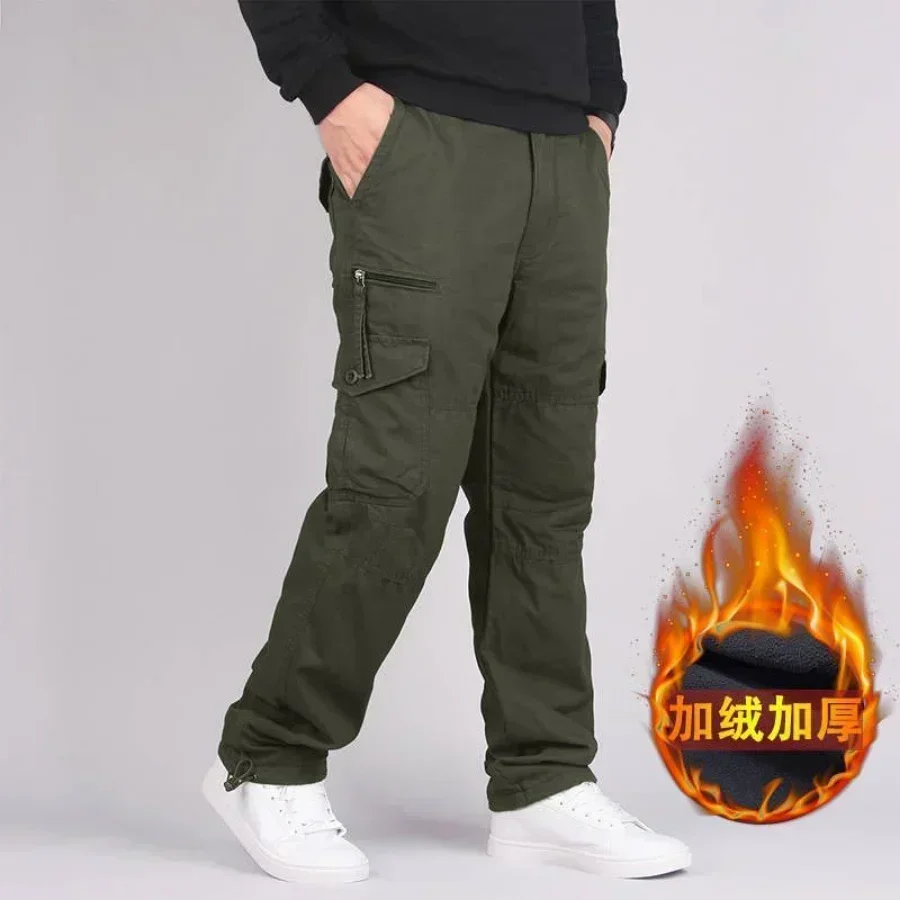 Top Trends: New 2024 Men's Warm Fleece Cargo Pants Solid Winter Thick Military Camouflage Tactical Cotton Long Trousers Men Casual Pants 5XL Shoppable Styles - Image 4