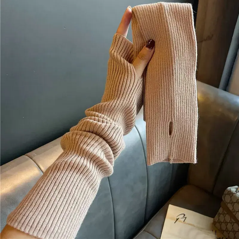 Top Trends: Unisex Winter Women Arm Warmers Knitted Woolen Arm Sleeve Fine Long Knitted Fingerless Gloves Casual Warm Soft Female Gloves Shoppable Styles - Image 3