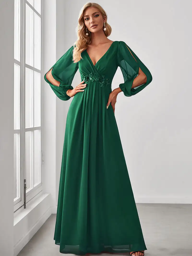 Top Trends: Luxury Evening Dress Long Lantern Sleeves V-Neck A-Line Floor-Length Gown 2024 Of Exquisite Prom Party Women Dress Shoppable Styles