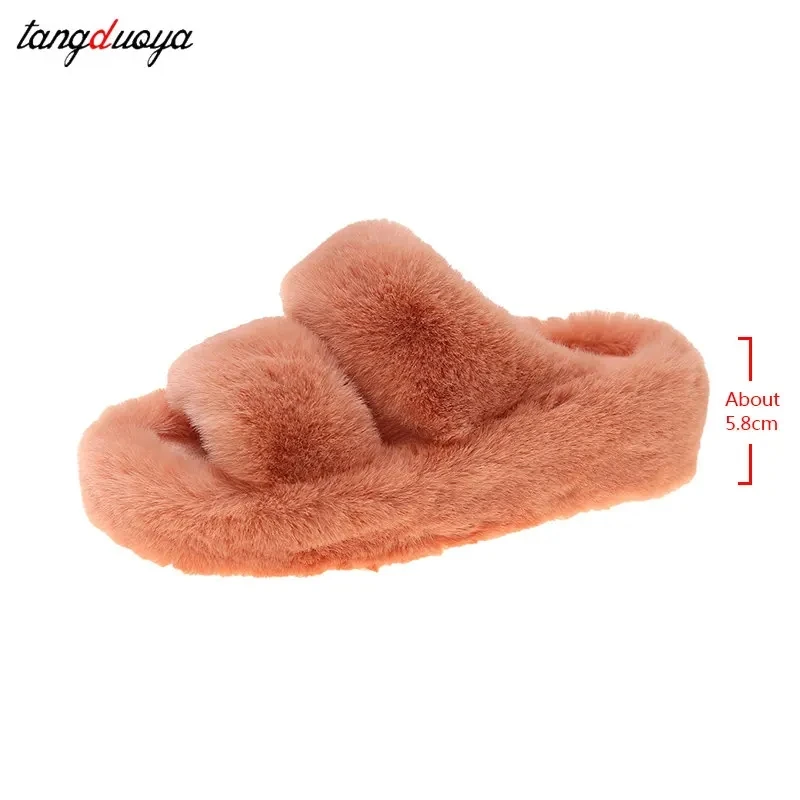 Top Trends: Fluffy Slippers Furry Platform Slippers Women's Shoes Sandals Plush Slippers Women's Autumn Winter Thick Bottom Home Cute Women Shoppable Styles - Image 6