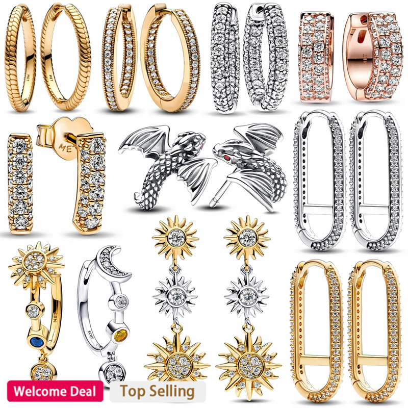 Top Trends: 2023 New Popular Women&#039;s Pav é Dense Set Shining Two Tone Sun Logo Giant Dragon Earrings Light Luxury DIY Charm Jewelry Shoppable Styles