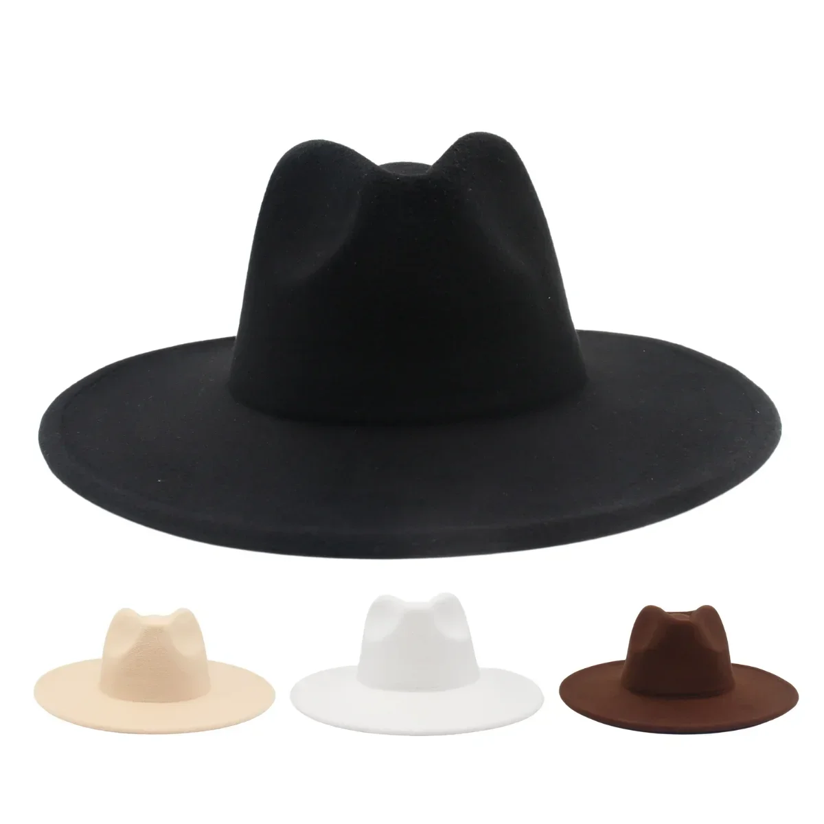 Top Trends: 9.5cm Large Brim Classic Fedoras Hat Unisex Monochrome Formal Dress Vintage Women Felt Hats Simple British Style Jazz Men Hats Shoppable Styles