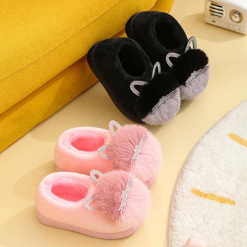 Top Trends: Winter Children's Girl Boy RhinestonePlush Warm Slippers Cute Cartoon Cat Home Comfortable Slippers Non-Slip Soft Kids Slipper Shoppable Styles