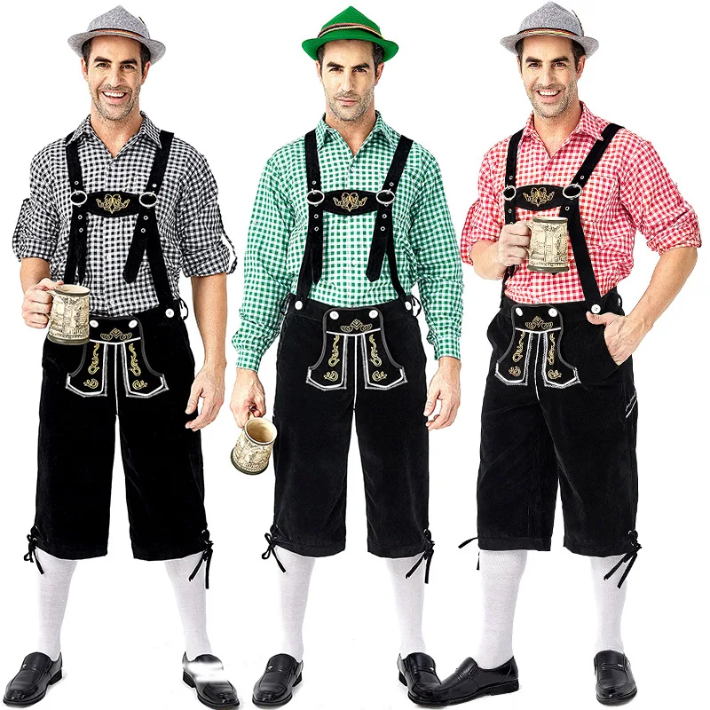 Top Trends: Mens Oktoberfest Bavarian Beer Costume German Bavarian Shorts Outfit Overalls Shirt Hat Suspenders Short Set Halloween Costume Shoppable Styles